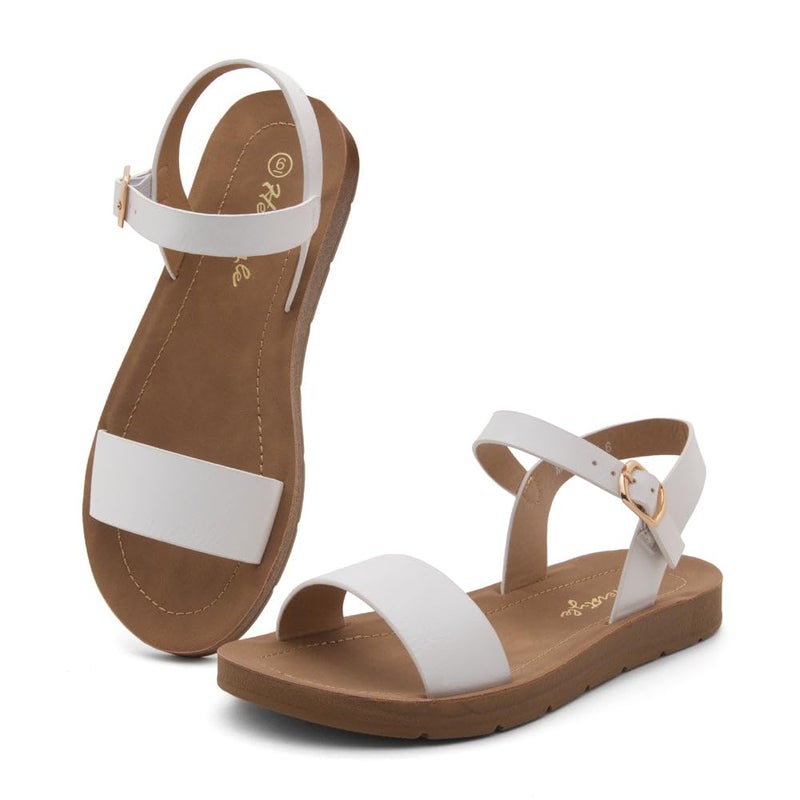 Herstyle Flat Sandals for Women â€“ Open Toe One Band Ankle Strap Summer Dressy Sandals, Lightweight Casual Strappy Slip-On Flats with Adjustable Buckle, White, Size 8.0, Monday - Image 3